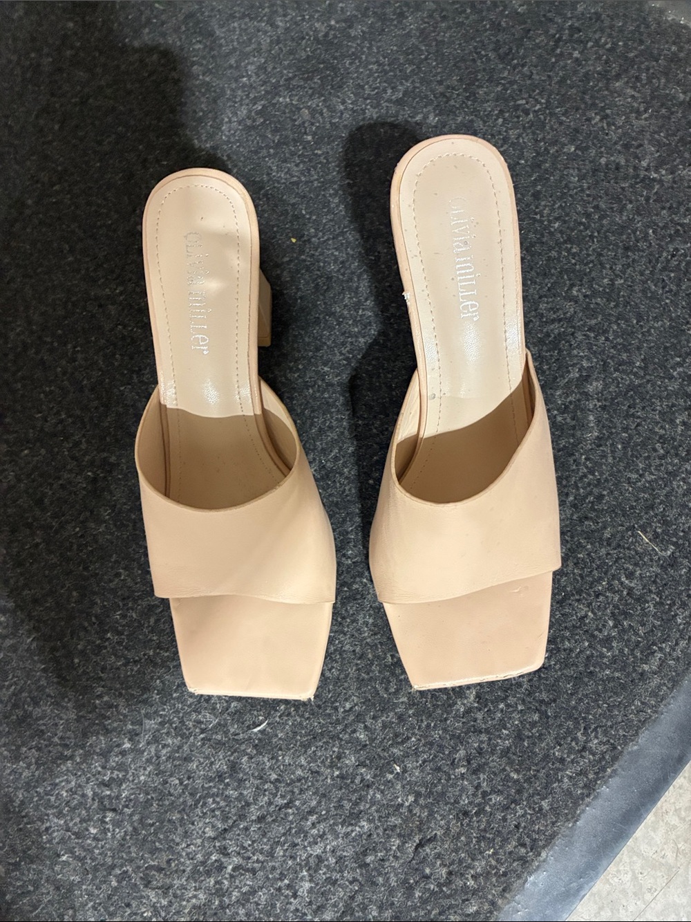 Olivia Miller Blush Square-Toe Slip-On Block Heel Mules